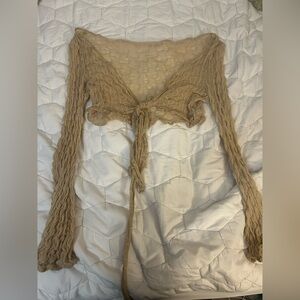 Chic Tan Tie-Front Textured Blouse